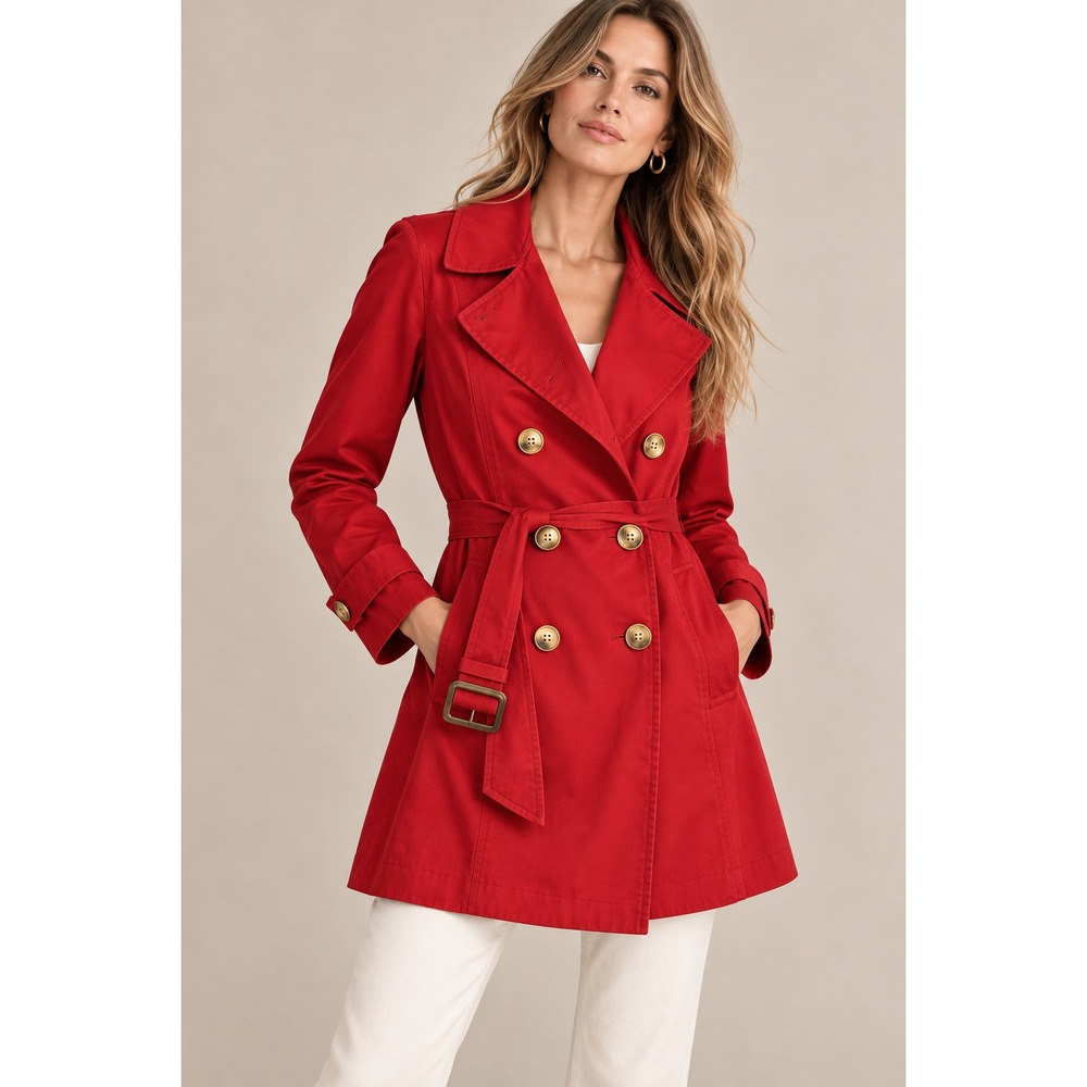 Banana Republic Outlet Jacket Trench Coat Women's Sz XS Red Double Breasted